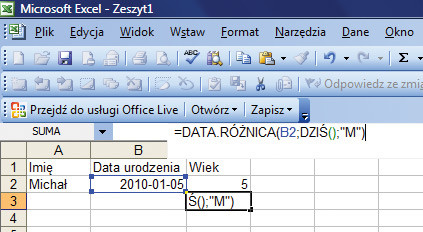 Excel: automatyczne wyliczanie wieku - poradnik Excel i Office - jak  policzyć wiek w Excelu - krok po kroku, poradnik, porady, zobacz jak  policzyć automatycznie wiek - arkusz kalkulacyjny Excel
