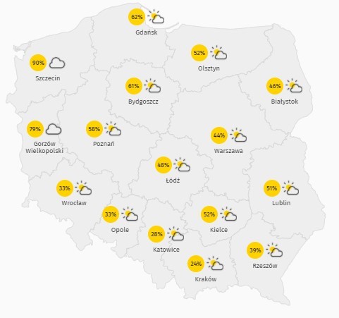 Prognoza zachmurzenia w piątek 4 czerwca