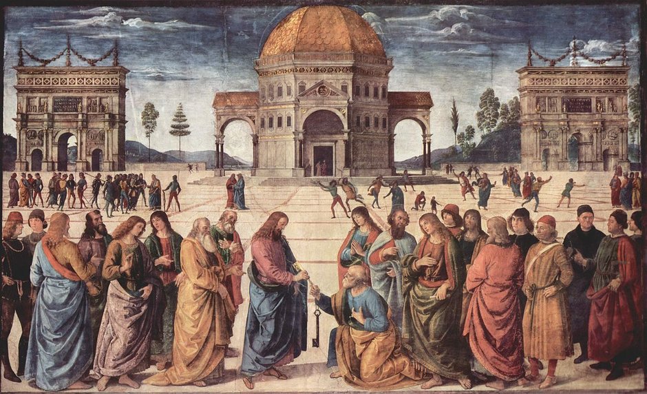 Wręczenie kluczy św Piotrowi (fresk Pietro Perugino)