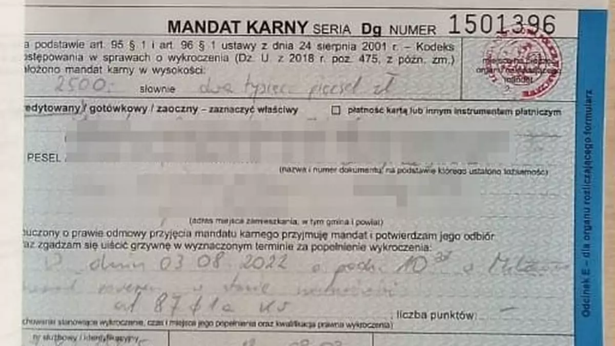 Mandat karny - KPP Parczew