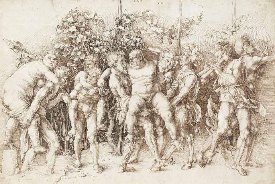 Albrecht Dürer, "Bacchanal with Silenus (after Andrea Mantegna)" (1494)