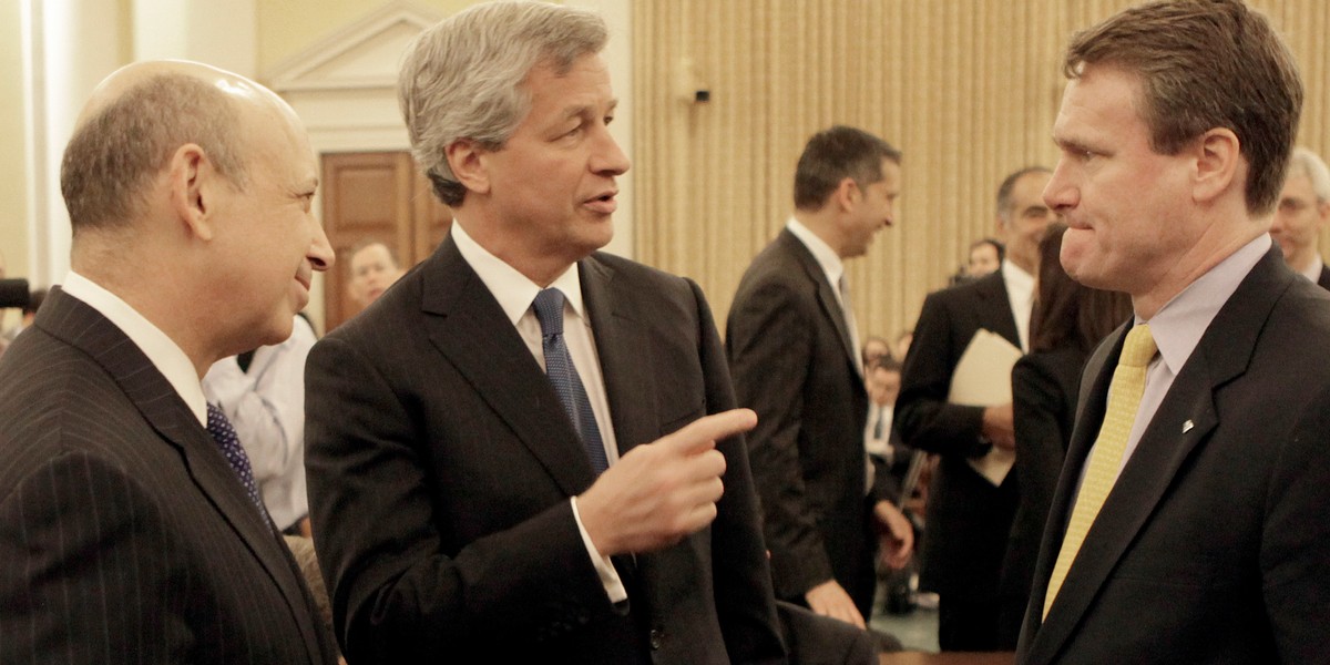 Goldman Sachs CEO Lloyd Blankfein, JPMorgan CEO Jamie Dimon, and Bank of America Merrill Lynch CEO Brian Moynihan.