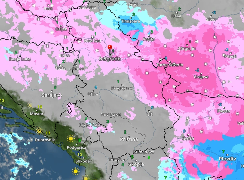 Kretanje snega u četvrtak u 11 časova 