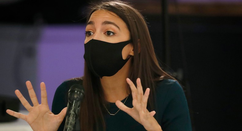 Rep. Alexandria Ocasio-Cortez, D, New York, makes a point during a debate.
