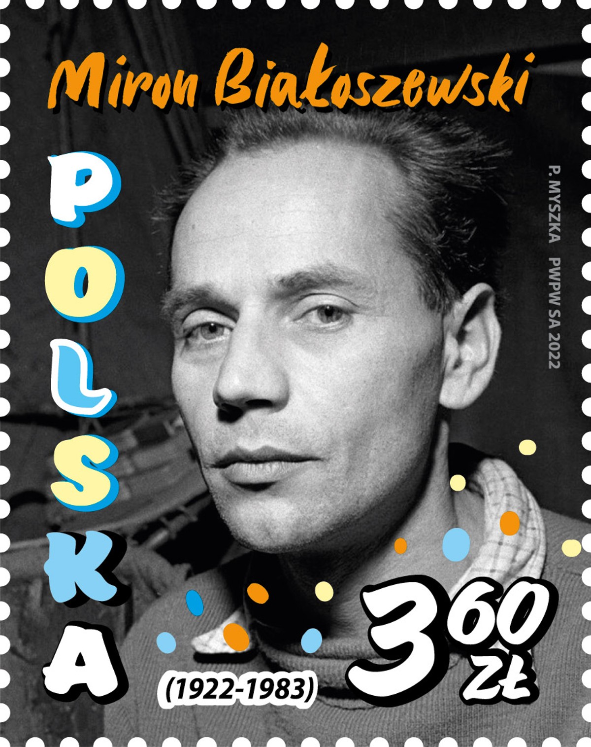 Znaczek z Mironem Białoszewskim