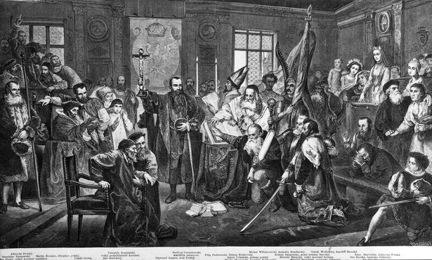 Unia lubelska. W środku z krzyżem Zygmunt II August