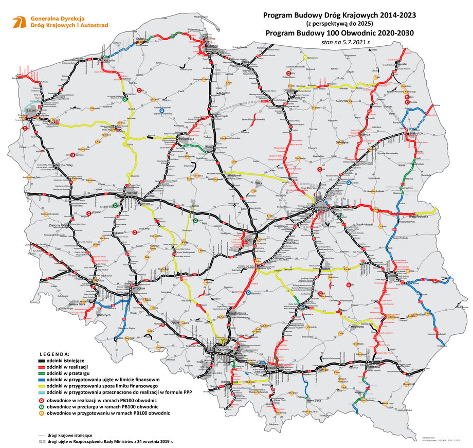 Aktualna mapa budowy dróg w Polsce. Stan na lipiec 2021 r.