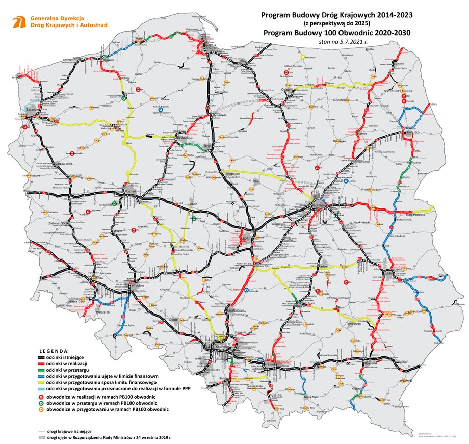 Aktualna mapa budowy dróg w Polsce. Stan na lipiec 2021 r.