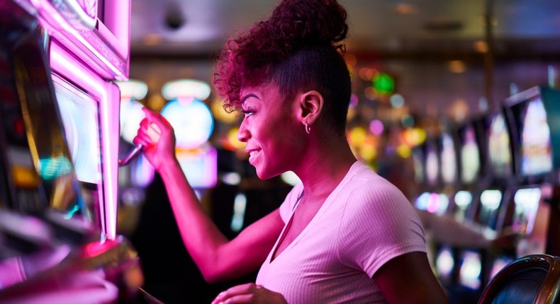 A woman gambling at a slot machine in Las Vegas.Shutterstock/Joshua Resnick