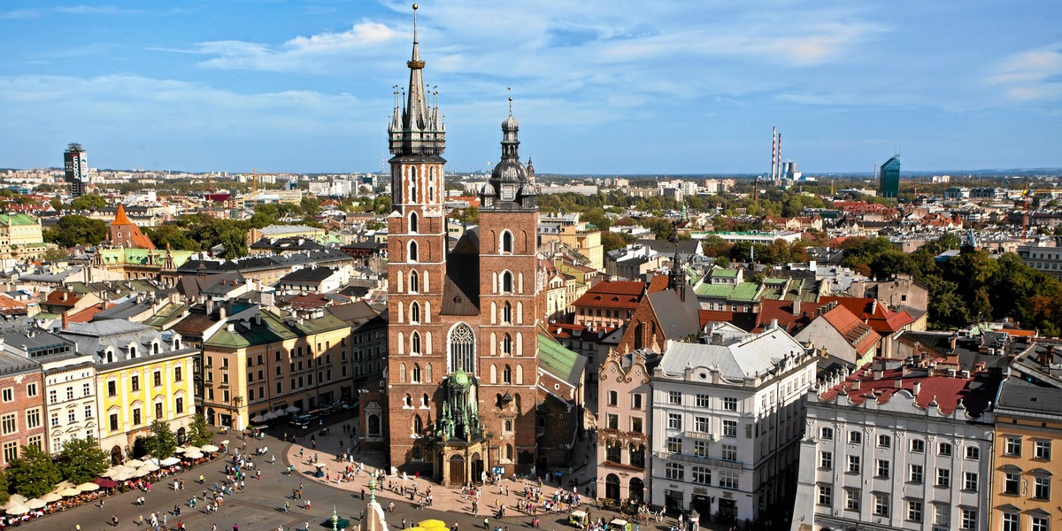 Widok na Kraków ze szczytu wieży ratuszowej