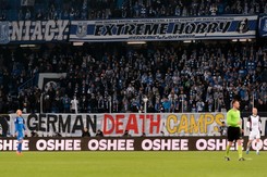 Transparent 'German Death Camps' na meczu w Poznaniu