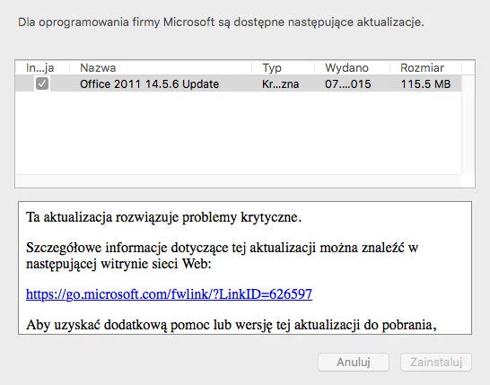 Nowa aktualizacja dla Office'a 2011 dostępna jest z poziomu Microsoft AutoUpdate