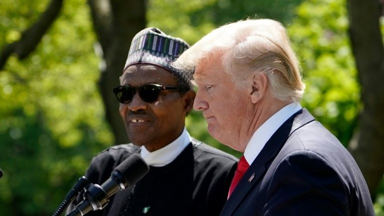 The U.S. government, headed by Donald Trump (right), says the sanctions are not targeted at the newly elected Nigerian government, headed by Muhammadu Buhari (left) [BBC]