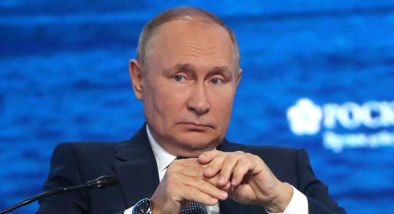 President Vladimir Putin attends the plenary session of the Eastern Economic Forum, on September 7, 2022 in Vladivostok, Russia.