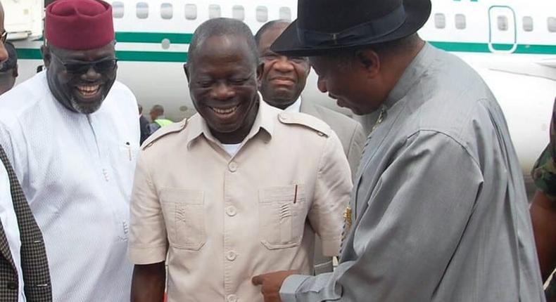 Former President, Goodluck Jonathan and former Governor of Edo State, Adams Oshiomhole. [naijanews]