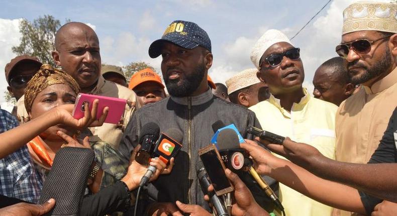 Mombasa governor Hassan Joho addresses the media on March 25, 2017 at the Tononoka Grounds, Mombasa.