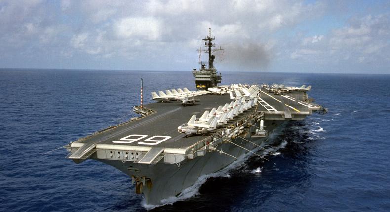The US Navy controversially blasted ex-aircraft carrier America in a 2005 exercise to examine its ability to sustain damage. PH2 Bungle/National Archives Catalog