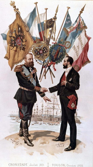Aleksander III i prezydent Francji Marie François Sadi Carnot zawierają sojusz