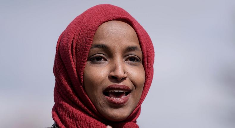 Congresswoman Ilhan Omar, D-Minn., speaks Tuesday, April 20, 2021, in Brooklyn Center, Minn., during a news conference at the site of the fatal shooting of Daunte Wright by a police officer during a traffic stop
