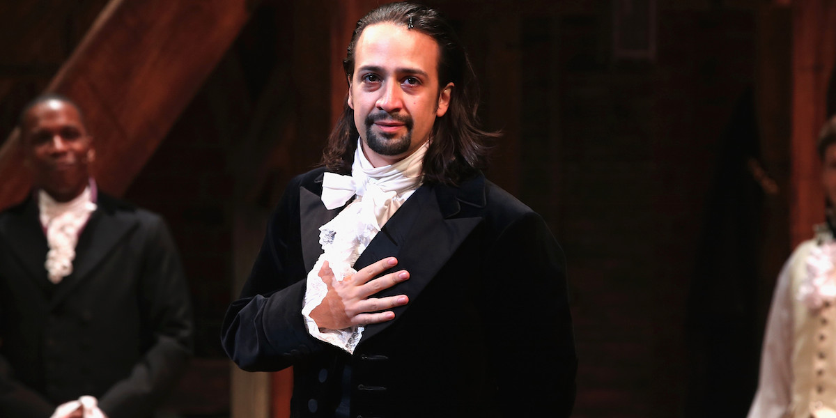 Lin-Manuel Miranda in "Hamilton" on its opening night on Broadway.