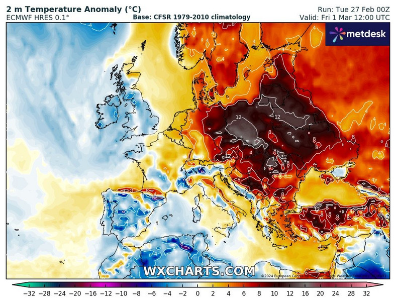 Europa Środkowa i Środkowowschodnia znajdą się w centrum dużej anomalii ciepła.