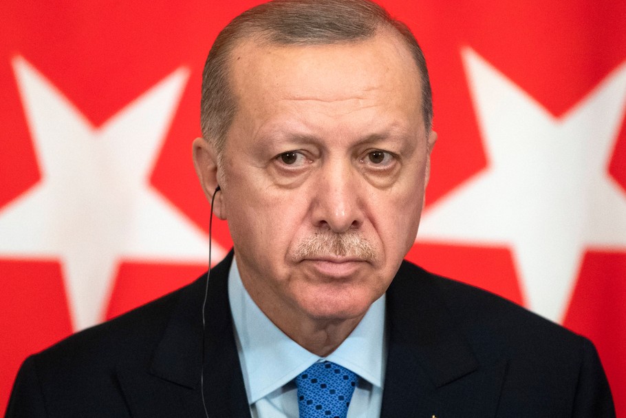 Prezydent Turcji Recep Tayyip Erdoğan podczas konferencji na Kremlu 5 marca 2020 r., gdzie ogłoszono porozumienie dotyczące zakończenia walk w północno-zachodniej Syrii