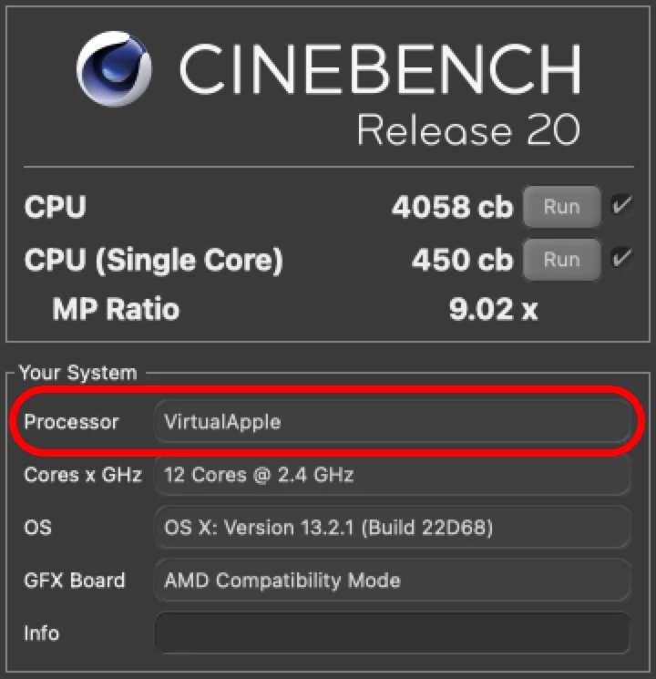 Apple MacOS – Rosetta – Cinebench R20