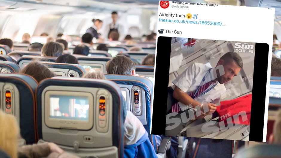 Samolot leciał z Rzeszowa do Londynu. Nagle steward wyjął butelkę wina i whisky [WIDEO] (fot. screen: Twitter/aviationbrk)