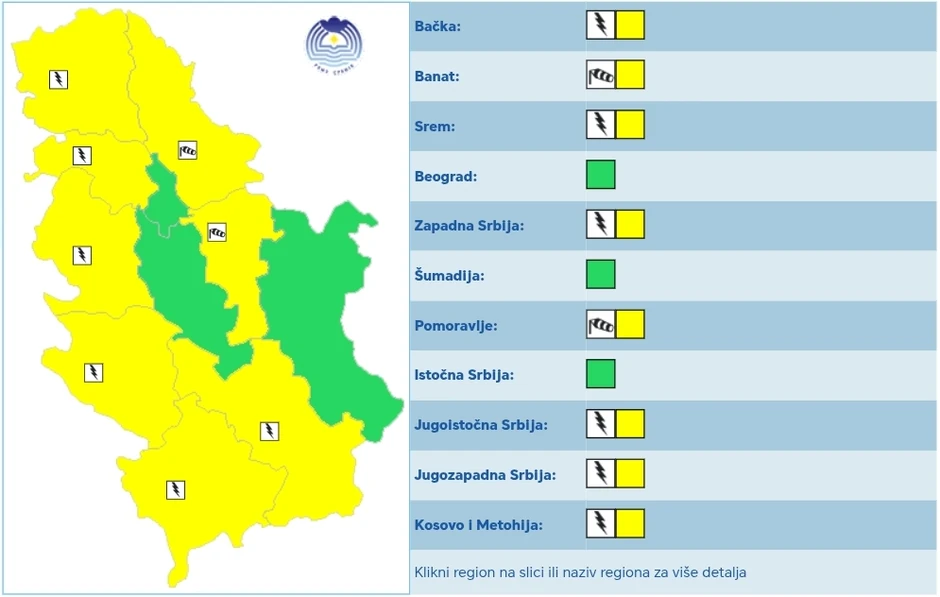 Meteoalarm za četvrtak