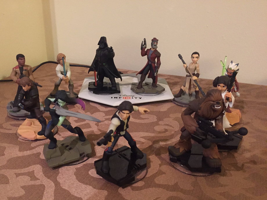 This is my modest collection of Disney Infinity figures — "modest," because there's somewhere around a hundred, total, from across the Disney, Pixar, Marvel Super Heroes, and "Star Wars" universes. I've mostly been collecting "Star Wars."