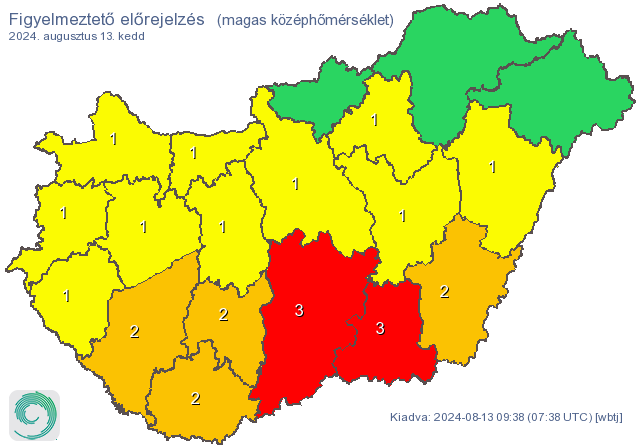 Az ország déli tájain másodfokú figyelmeztetést adtak ki kedden / Grafika: MET