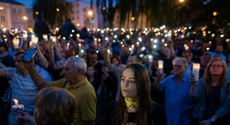 Protesters against a contested court reform gather in Warsaw