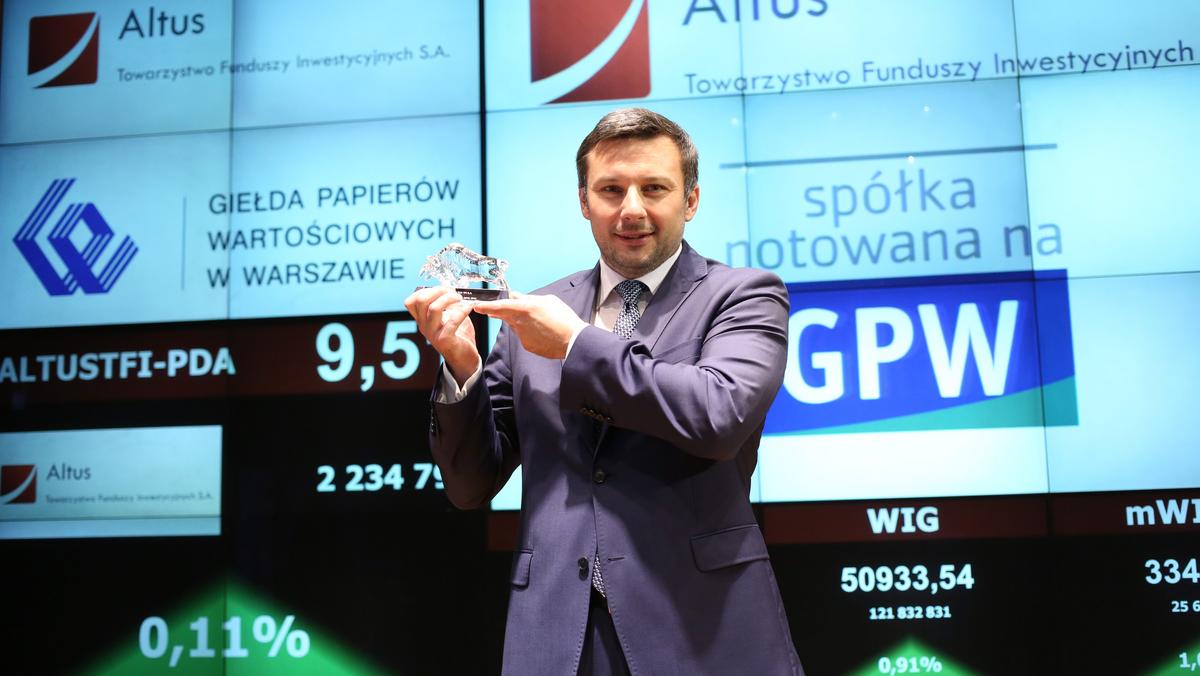  Prezes zarządu Altus TFI S.A. Piotr Osiecki w czasie debiutu spółki na głównym rynku warszawskiej Giełdy Papierów Wartościowych