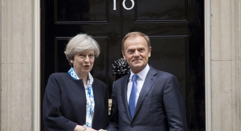 British Prime Minister Theresa May and EU President Donald Tusk meet to discuss Brexit negotiating guidelines