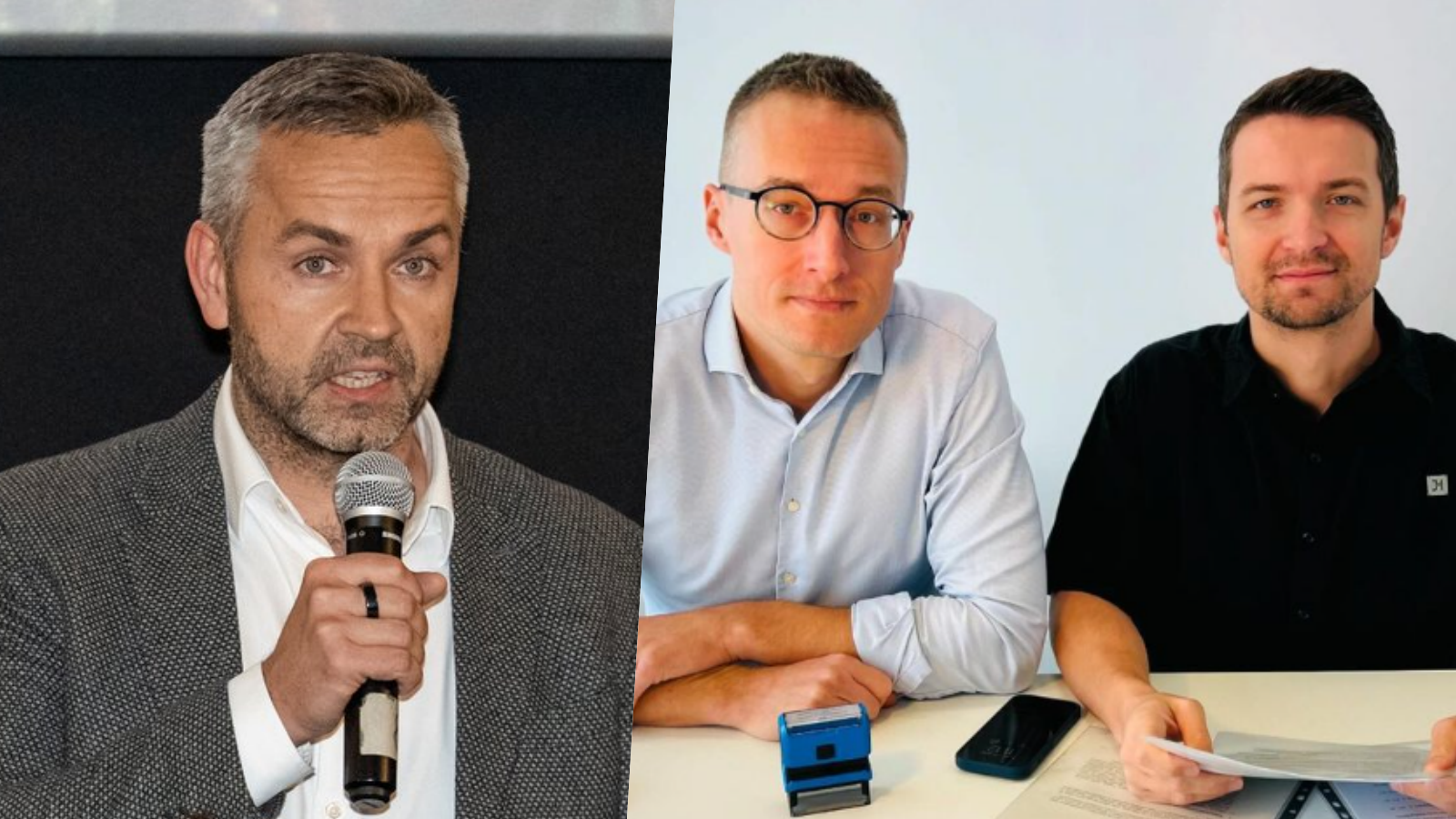 Generálny riaditeľ skupiny Markíza Peter Gažík, Michal Kovačič a Viktor Vincze.