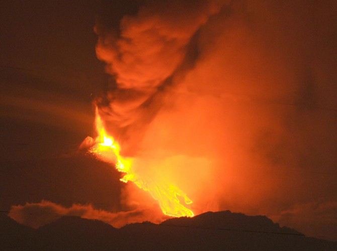 Etna wyrzuca z siebie słupy lawy
