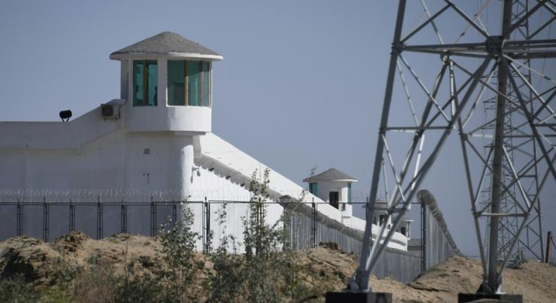 Watchtowers on a high-security facility near an alleged re-education camp for Muslim ethnic minorities outside Hotan in China's Xinjiang region