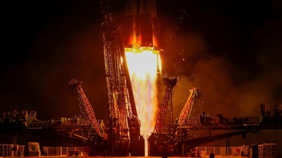 The Soyuz MS-05 spacecraft carrying the crew of Nespoli of Italy, Ryazanskiy of Russia and Bresnik of the U.S. blasts off to the International Space Station (ISS) from the launchpad at the Baikonur Cosmodrome