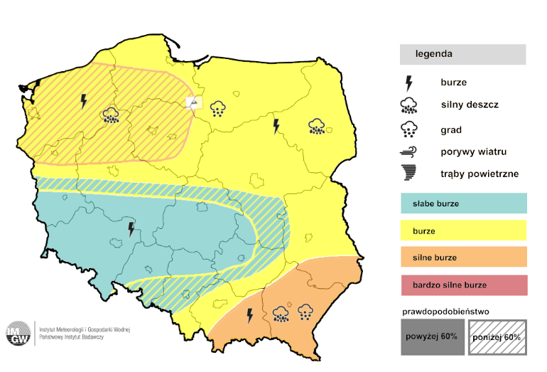 Prognoza burz na poniedziałek