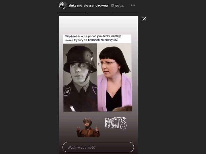 Widok InstaStories z profilu Aleksandry Kwaśniewskiej