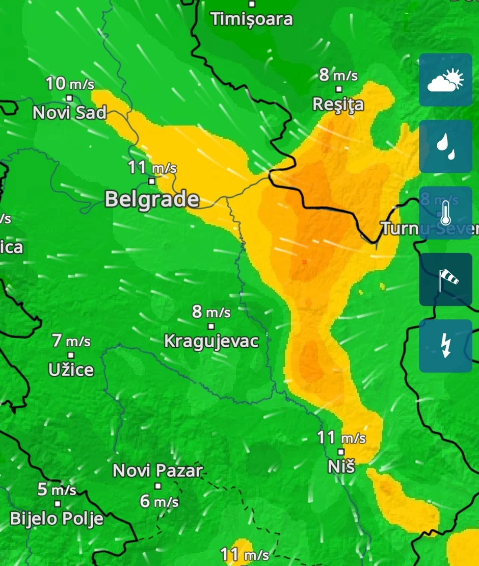 Radarski snimak košave u nedelju oko 11 sati