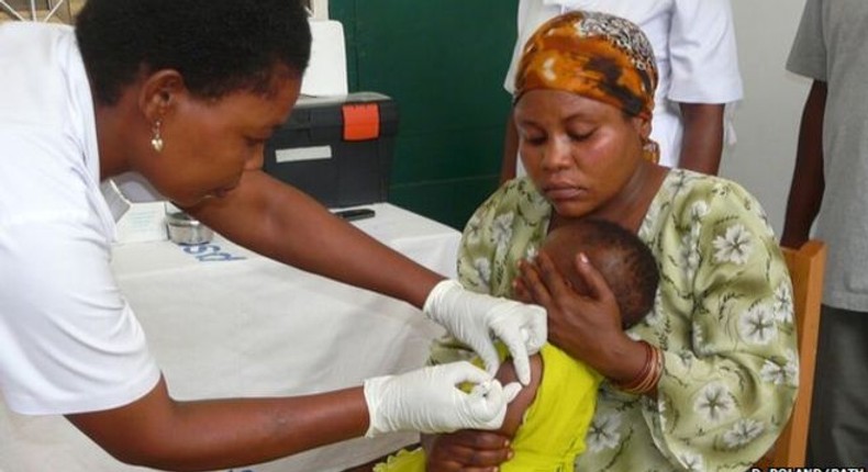 A girl receiving the malaria vaccine during the clinical trial