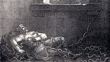 Śmierć Ragnara Lodbroga na ilustracji autorstwa Hugo Hamiltona, 1830