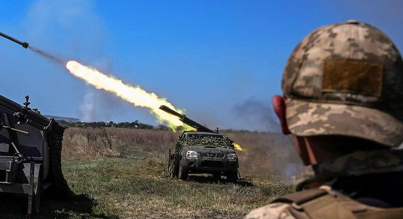 Ukraine military servicemen fire small rockets in Zaporizhzhia region, Ukraine, on August 19, 2023.Viacheslav Ratynsky/Reuters