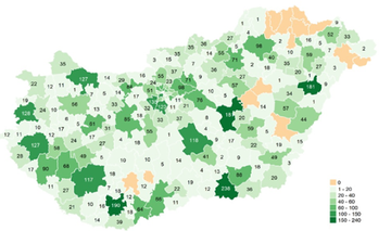 Otthoni hospice ellátásban jelentett betegek száma járásonként 2018-ban