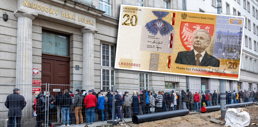 Gigantyczne kolejki pod bankami! Całą noc stali po banknot z prezydentem Kaczyńskim