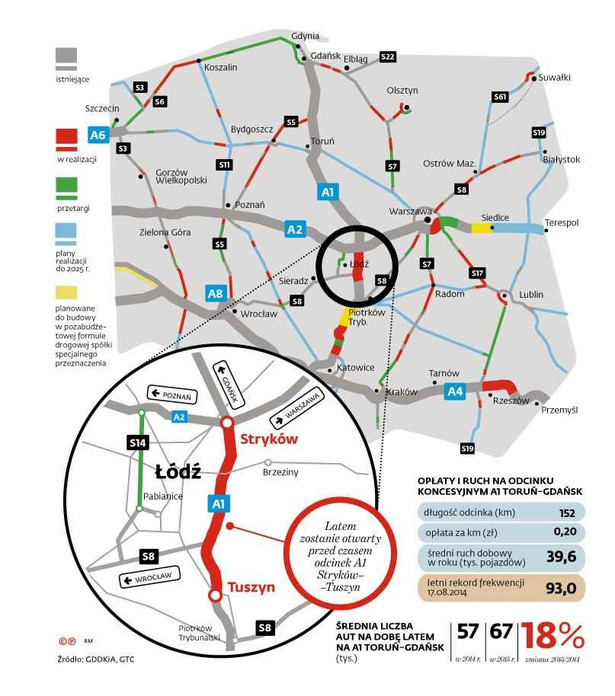 Mapa A1 Stryków - Tuszyn