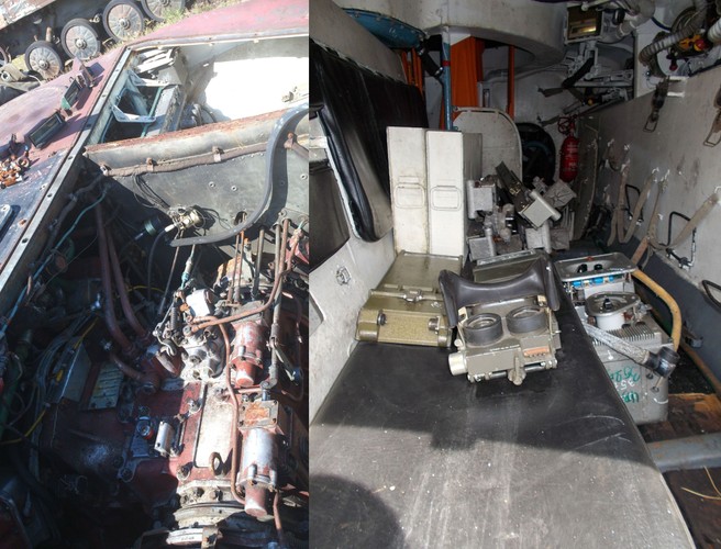 Transporter opancerzony BWP-1  - widok wnętrza i silnika.