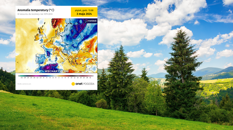 Podczas majówki nad Polskę może spłynąć chłodne powietrze z północy (screen: wxcharts.com)