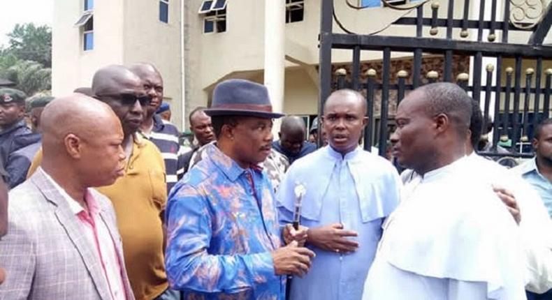 Anambra State Governor, Willie Obiano at the scene of the Anambra church attack